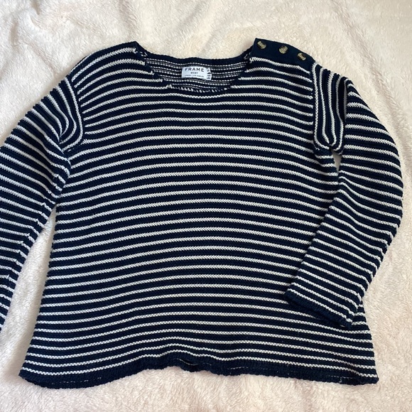 FRAME Navy & White Nautical Boxy Sweater 100% Cotton Sz. XS Runs Big - Picture 4 of 8
